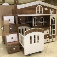 تخت ثابت و گهواره ای کودک طرح کلبه