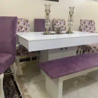 میز ناهارخوری چوبی سفید 6 نفره قابل تبدیل به 8 نفر