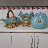 سه تیکه دکوری چینی فیروزه ای خیلی بزرگ