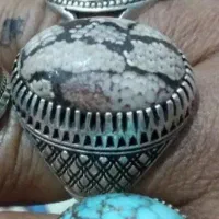 انگشتر نقره نگین فسیل پوست مار موکل فعال