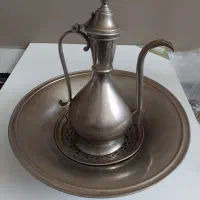 آفتابه و لگن کهنه برنجی روس مهردار سایز بزرگ