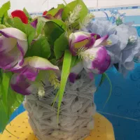 گلدان مکرومه باگل مصنوعی وجاحوله ای مکرومه