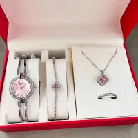 پک ساعت صفحه صورتی ست جواهری ونکلیف روز زن