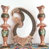 آینه و شمعدان مس و پرداز