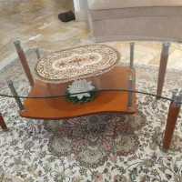 میز عسلی 3 تیکه با میز جلو مبلی / پایه چوبی