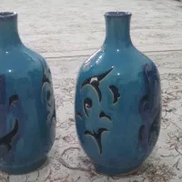 دوعدد گلدان سفالی لعابی