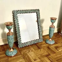 آینه شمعدان مس و فیروزه اصل