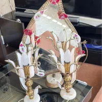 آینه شمعدان عتیقه قدیمی پایه سنگ مرمر