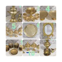 ظرف برنز،سماور،قمقمه مسی،آینه رحل،میز مجسمه برنجی