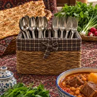جا قاشقی چوبی حصیری ایستاده رومیزی  دو ردیفه