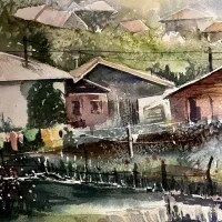 نقاشی آبرنگ منظره|تابلو، نقاشی، عکس|تهران, شهرک غرب|دیوار