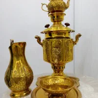 سرویس سماور برنج طلایی  دکوری|سماور، چای‌ساز، قهوه‌ساز|مشهد, توس فردوسی|دیوار