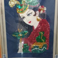 قاب عکس رخ زیبا منجوق دوزی قدیمی سهره قناری|تابلو، نقاشی، عکس|بهارستان, |دیوار