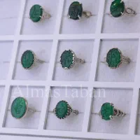 انگشتر نقره 925 زنانه ساده عقیق سبز خطی