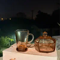 استکان دسته دار با قندون ستش استفاده نشده و سالم