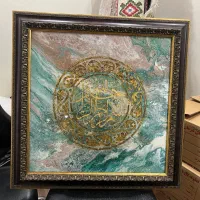 تابلوی زیبای فیروزه ای رزین و ورق طلا