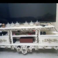 میز تلویزیون بزرگ تمام چوب سفید سیاه قلم شده،سالم|میز تلویزیون|مشهد, الهیه|دیوار