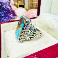 انگشتر فوق لوکس سنگ فیروزه آبی شجری طلایی نیشابوری|بدلیجات|تبریز, |دیوار