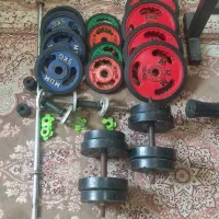 ست کامل بدنسازی + ۷۰ کیلو صفحه وزنه + میز پرس