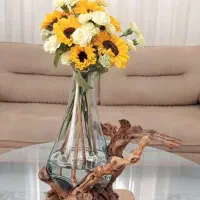 گلدان چوب وشیشه جار طلاکوب جادستمالی