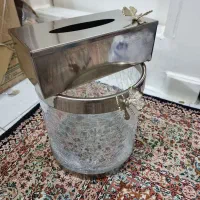 ست جادستمال کاغذی سیلور  و سطل شیشه ای