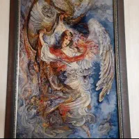 تابلو فرش دست بافت چله ابریشم طرح پرده اسرار