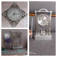 تعدادی ساعت و تابلو و گلدان چراغدار