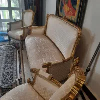 مبلمان استیل طلایی همراه با میز جلو مبلی|مبلمان خانگی و میز عسلی|آمل, |دیوار