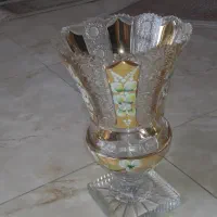 گلدان کریستال گل برجسته الیش طلاکوب اصل چک