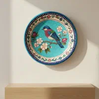دیوارکوب نقاشی روی سفال از پرنده و گل