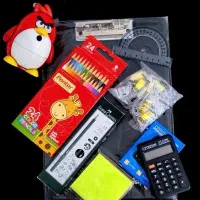 لوازمتحریر دفتر، مداد، مدادرنگی، تراش، ظرفغذا و