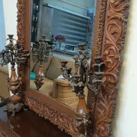 کنسول آیینه و شمعدان چوبی منبت کاری|بوفه، ویترین، کنسول|لاهیجان, قیام|دیوار