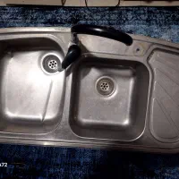 سینک ظرفشوئی دو قلو استیل به همراه شیر آب