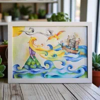 تابلو نقاشی آبرنگ و مدادرنگی ۵۰×۴۰ قاب شده