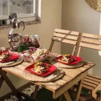 میز تاشو چوبی ۴ نفره سایه بان چتری ۴ متری