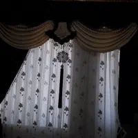 دو عدد پرده سه لایه پرده ساده و تور و سلطنتی کتیبه