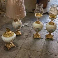 ست کامل شمعدان سرامیکی و آباژور برنجی برنز|چراغ خواب و آباژور|تهران, مسگرآباد|دیوار