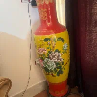 گلدان چینی بزرگ طرح گل و مرغ