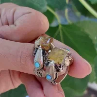 یک جفت انگشتر عقیق و فیروزه نیشابور