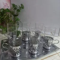 لیوان و زیر لیوانی برنجی و سینی استیل