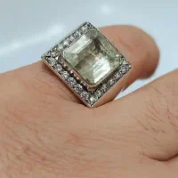 انگشتر آکوامارین ۶ قیراط رکاب نقره ۹۲۵ برلیان‌کاری