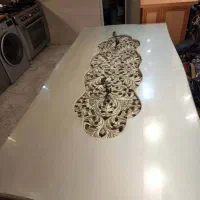 میز ۸ نفره چوبی کنده کاری با شیشه ۸ میل