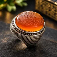 انگشتر عقیق پرتقالی یمن حکاکی دستی