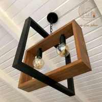 لوستر ۲ چراغه چوبی هو