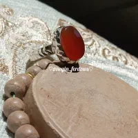 انگشتر نقره عقیق سرخ یمن پشت نگین حرز امام جواد ع|جواهرات|ری, سرتخت|دیوار