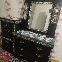 تخت خواب دو نفره چوپ مدل کتیبه ای|تخت و سرویس خواب|سهند, |دیوار