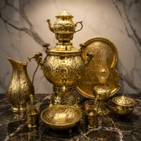 سماور زغالی ۵تیکه برنزی با پارچ بزرگ