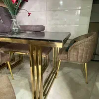 میز غذا خوری پایه فلز فورتیک ۶ نفره رنگ طلایی