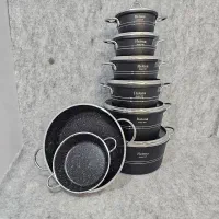 سرویس قابلمه 14 پارچه هلنا گرانیتی دسته نقره ای