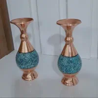 گلدان مسی فیروزه کوبی شده